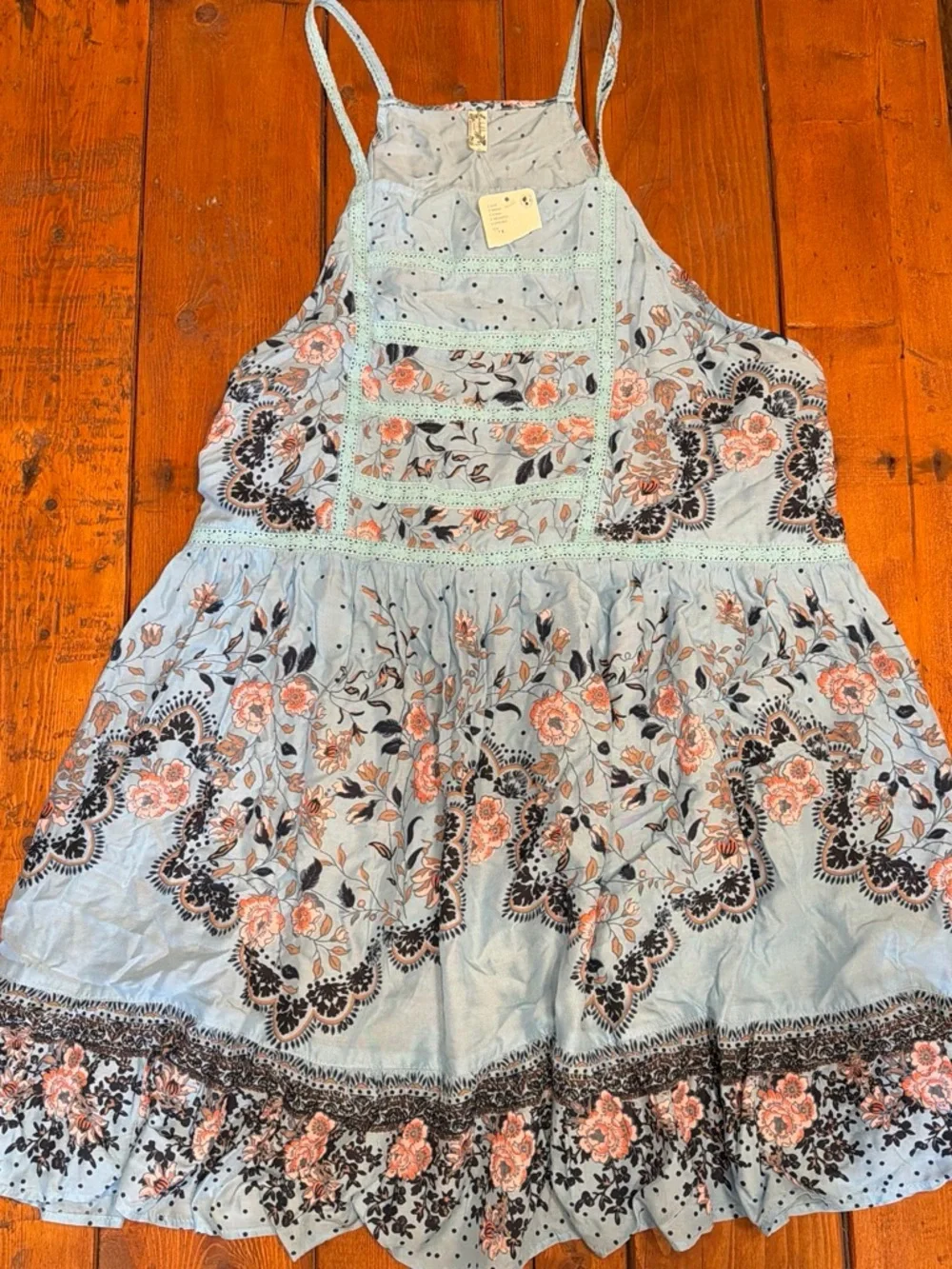 Free People Pale Blue Floral Embroidered Sundress